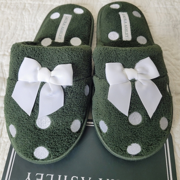 Laura Ashley Women's Slippers Polka Dot Bow Memory Foam NWT Size S 5-6 - Picture 3 of 7